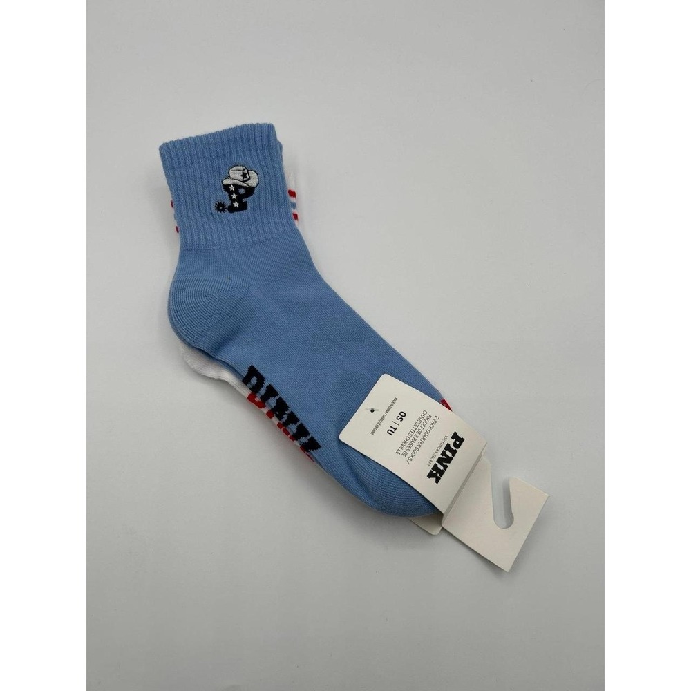 PINK Victoria's Secret 2-Pack Quarter Socks Cowboy Hat Western Striped NWT